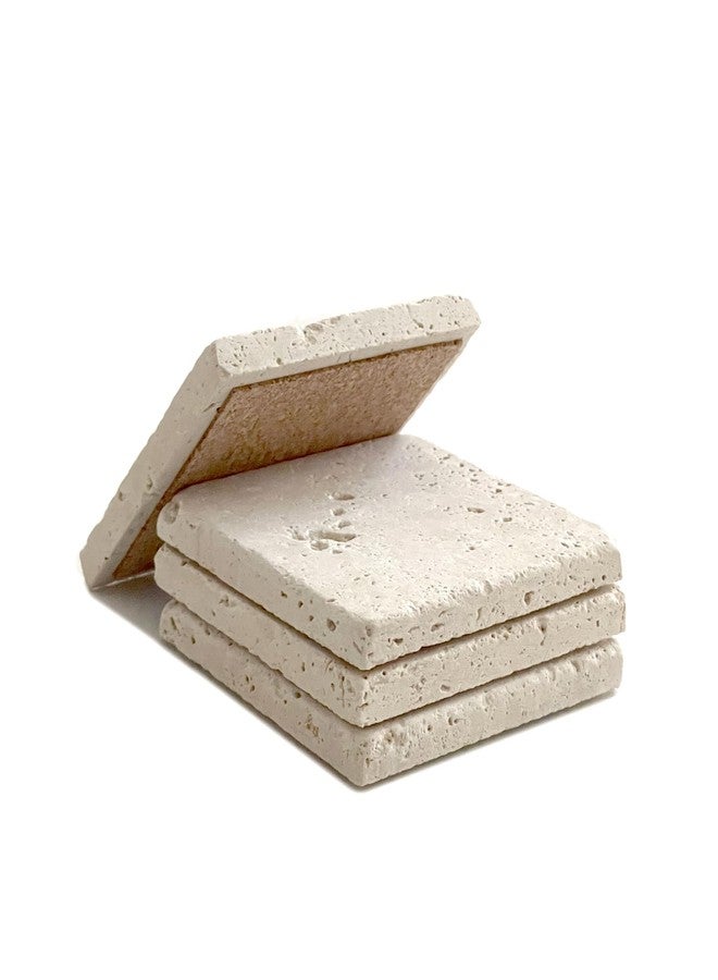 Marble Object Beige 4'' X 4'' Travertine Stone Coaster Each Piece Unique Natural Stone Drink Spills Coasters Tumbled Stone Set of 4 / Home Decor/Wedding Gift - Image 1